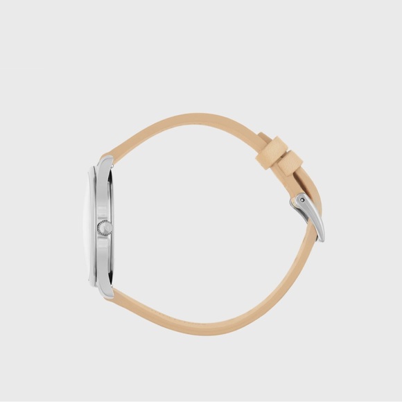 Nacre Women’s Tan Leather Watch NWT Minimalist Pearl Dial Italian Strap - Picture 2 of 7